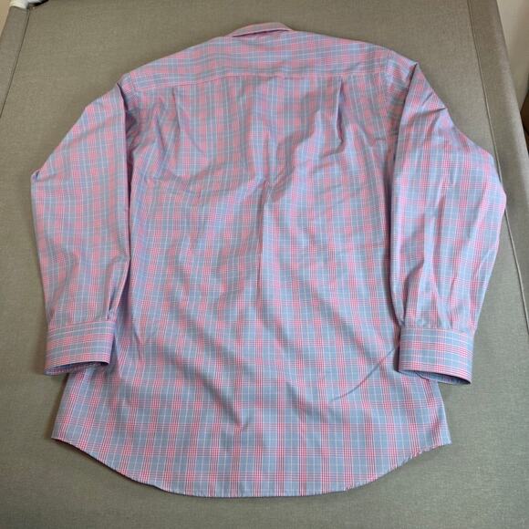 Pronto Uomo Slim Fit Non-Iron Pink Blue Plaid Dress Shirt 16 32/33 - Picture 2 of 12